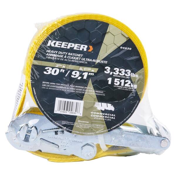 KEEPER Zurrgurt Mit Ratschenmechanismus – 5,1 Cm X 30 Fuß, J-Haken, 3.333 Lbs Belastungsgrenze