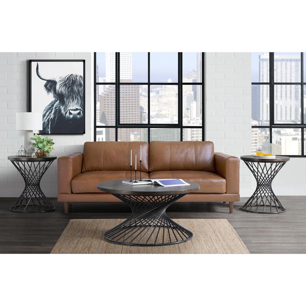 Williams Round Walnut Wood and Metal Coffee Table