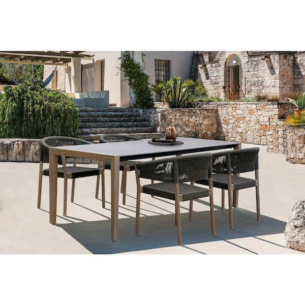 Armen Living Fineline 80 in. Rectangle Eucalyptus Wood Indoor Outdoor Dining Table in Light and Super Stone