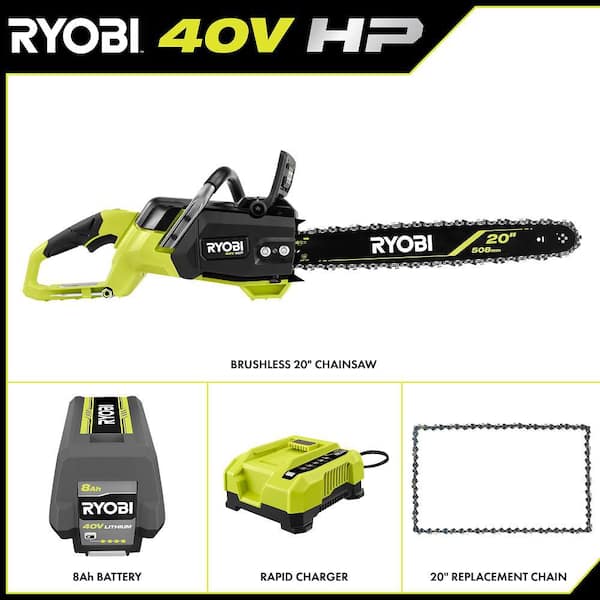 40V HP Brushless 20 in. Battery Chainsaw with 20 in. 0.050-Gauge Replacement Chain, 8.0 Ah Battery, and Charger
