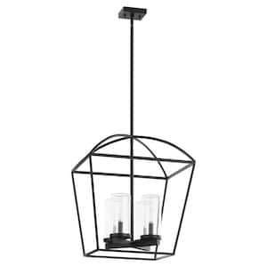 Odeon 60-Watt 4 Lights Matte Black Outdoor Pendant Light with 4 Clear Glass Shade, No Light Bulb Included