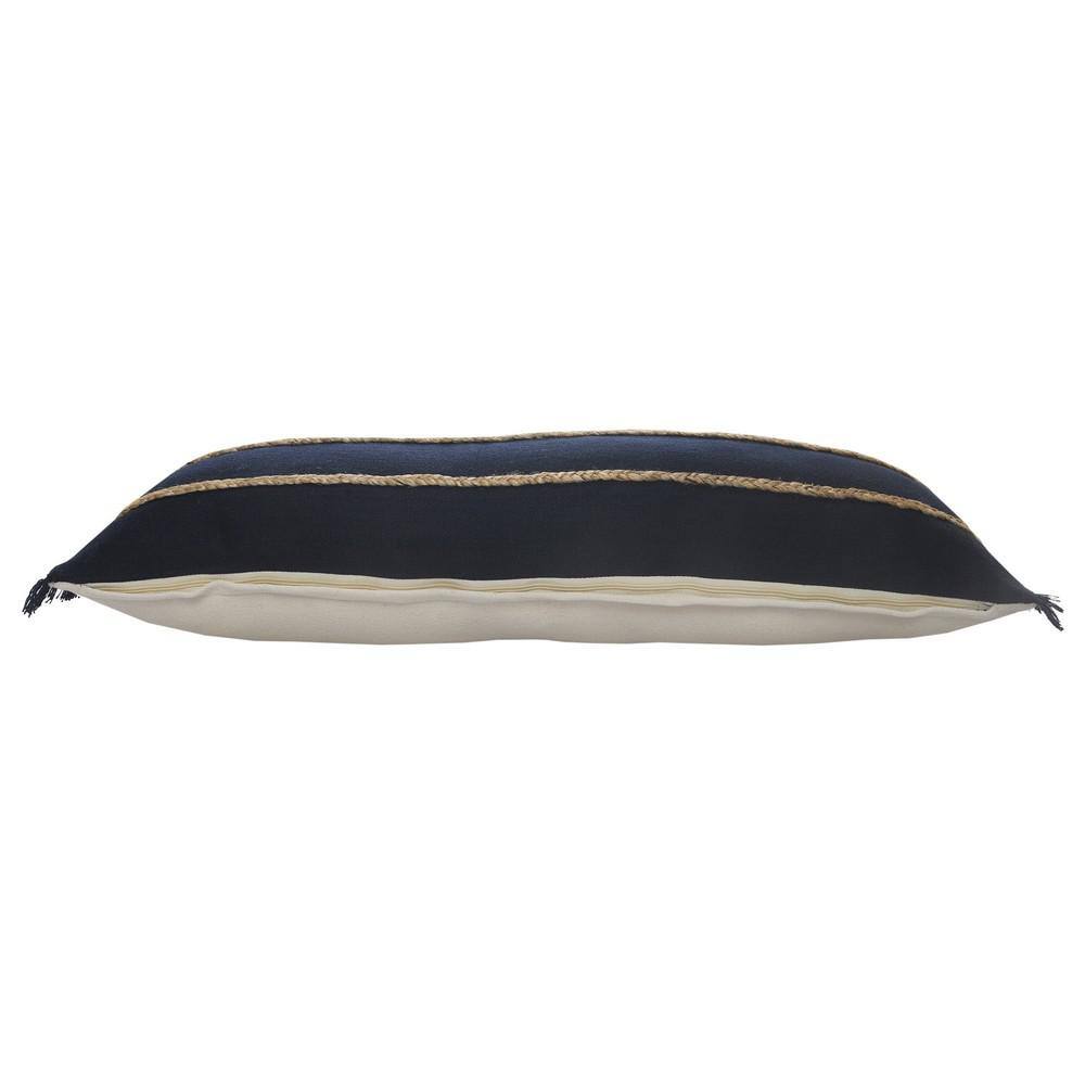 Navy and Tan Jute Braided Rectangular Lumbar Pillow
