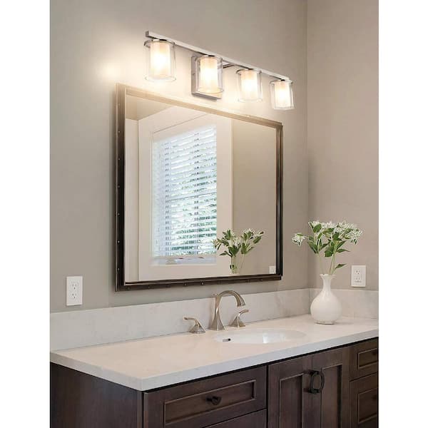 25.8 in. 4 Light Brushed Nickel Vanity Light with Milky Glass shde