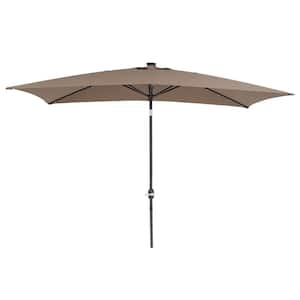 10 ft. x 6.5 ft. Rectangular Patio Outdoor Solar Market Umbrella with Crank and Tilt in Taupe