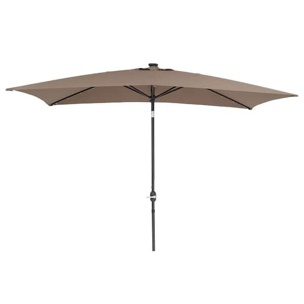 Unbranded 10 ft. x 6.5 ft. Rectangular Patio Outdoor Solar Market Umbrella with Crank and Tilt in Taupe