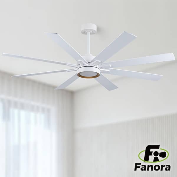 Fanora 65 in. 8-Blade White / Wood Ceiling Fan with LED Light