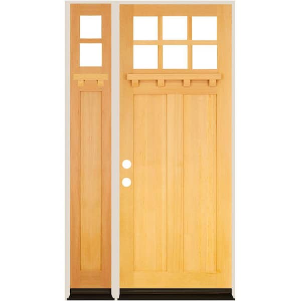Krosswood Doors 50 in. x 96 in. Craftsman Right Hand 6-Lite Clear Stain Hemlock Prehung Front Door Left Sidelite