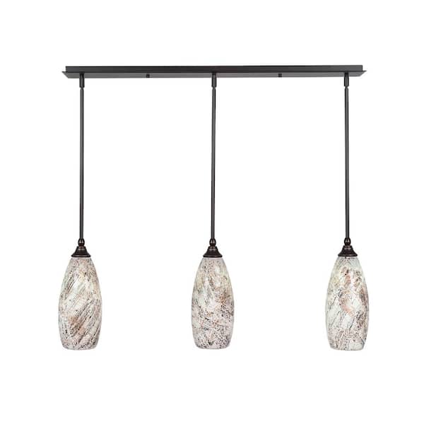 Unbranded Livingston 100-Watt 3 Light Dark Granite Linear Pendant Light with 5.5 in. Natural Fusion Glass Shades No Bulbs Included