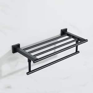 16.46 in. W x 8 in. D Black Decorative Wall Shelf, Towel Rack Wall Mounted with Tower Bars