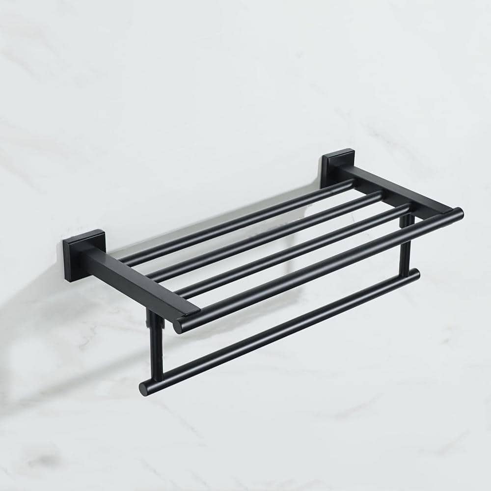 16.46 in. W x 8 in. D Black Decorative Wall Shelf, Towel Rack Wall Mounted 