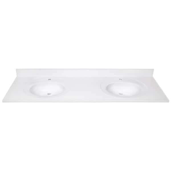 Camilla 73 in. W Cultured Marble Vanity Top in Solid White with Solid White Double Basin and 4 in. Faucet Spreads