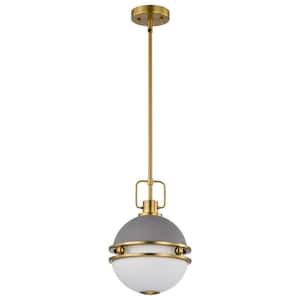 Everton 60-Watt 1-Light Matte Gray Shaded Pendant Light with Etched Opal Glass Shade and No Bulbs Included