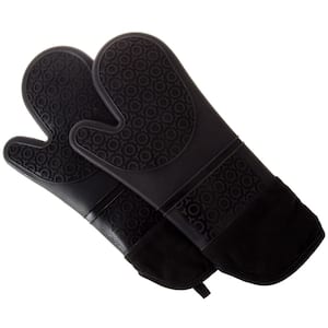 Silicone Black Oven Mitts with Quilted Lining (2-Pack)