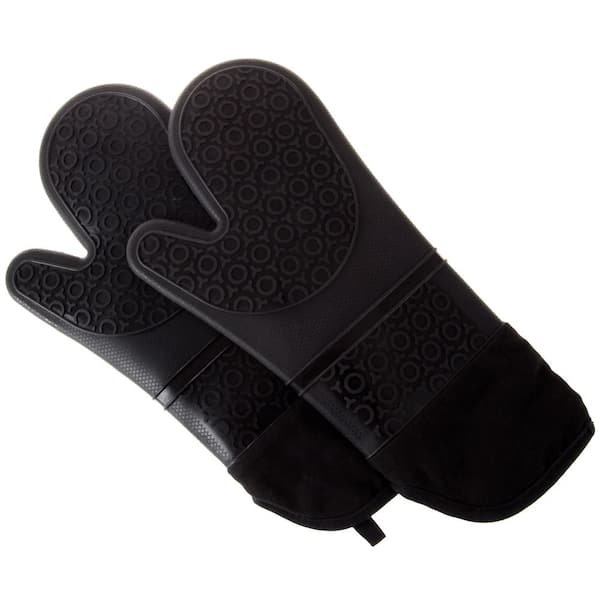 Lavish Home Silicone Black Oven Mitts with Quilted Lining (2-Pack)