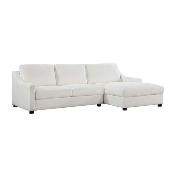 Lazzara Felicia 100.5 in. Slope Arm 2-piece Textured Fabric Sectional Sofa in Ivory with Right Chaise
