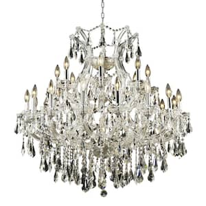 Timeless Home 36 in. L x 36 in. W x 36 in. H 24-Light Chrome Transitional Chandelier with Clear Crystal