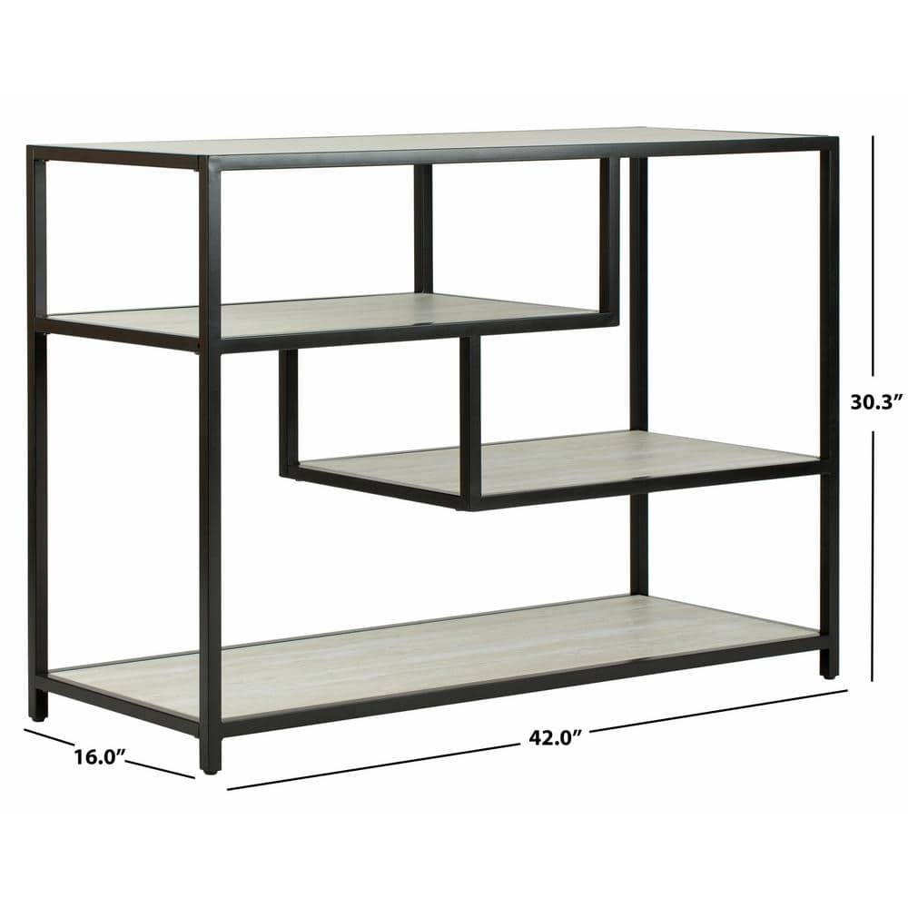 Beige and Black Geometric Wood Console Table with Storage