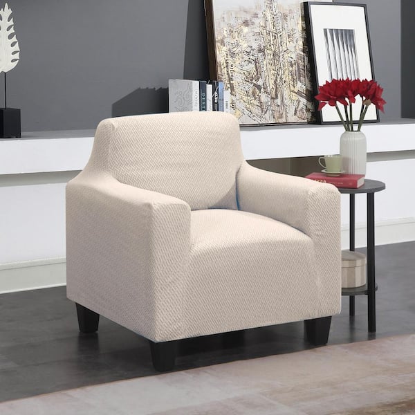 Beige Microfiber Super Stretch Water Resistant Chair Slipcover