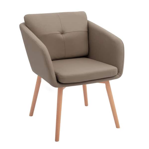 Unbranded Faux Leather Side Chair Upholstered Arm Dinging Chair with Wood Legs Set of 1, Gray
