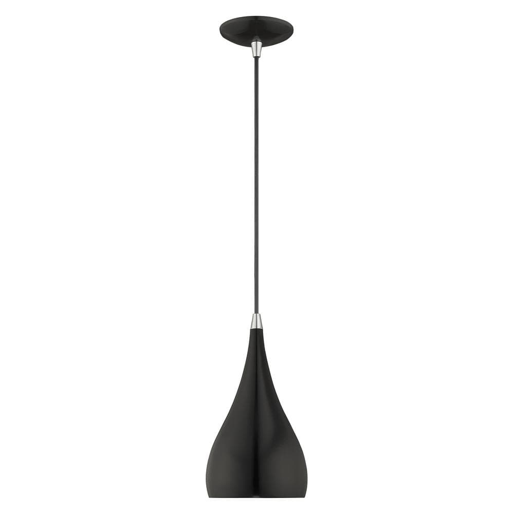 Amador Shiny Black and Gold Mini Pendant Light, 6.25" Indoor/Outdoor