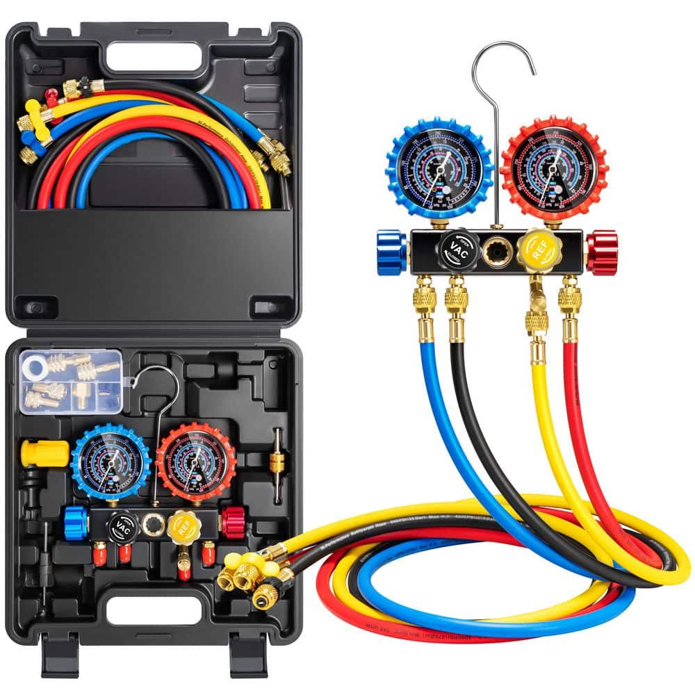 HVAC 4-Way Manifold Gauge Set with 5 ft. Hoses for Freon Charging and Evacuation price history on PriceWatchPro