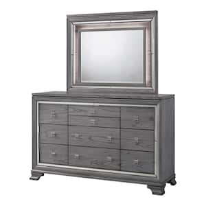 Tannon Light Gray 10-Drawer 66 in. Dresser with Mirror