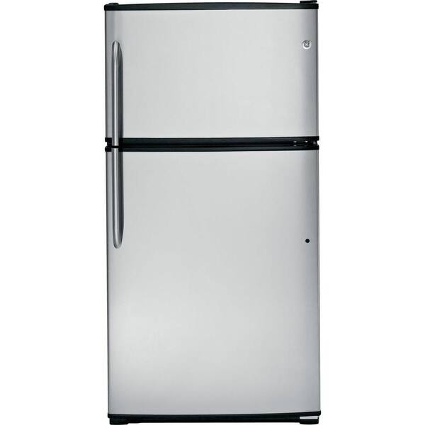 GE 32.75 in. W 21.0 cu. ft. Top Freezer Refrigerator in Stainless Steel