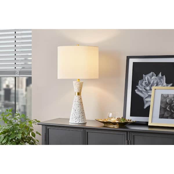 Sosebee 24 in. White Terrazzo/Brass Gold Terrazzo Hourglass Table Lamp