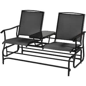 2-Person Black Metal Outdoor Patio Double Glider Chair Chaise Lounge