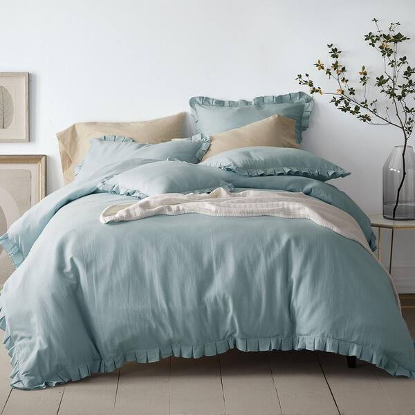 The Company Store Linen Cotton Solid 3-Piece Sky Blue King Duvet Cover Set