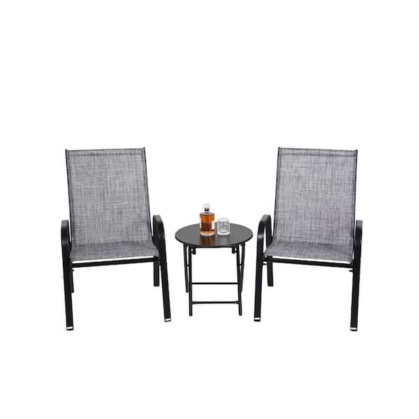 3-Piece Black Metal Outdoor Bistro Set with Coffee Table
