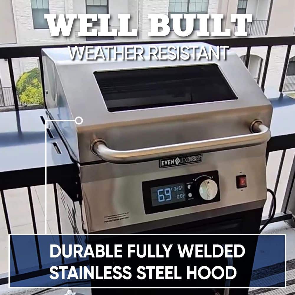 Even Embers Outdoor Electric Grill in Black with Stainless Steel Lid and Control Panel ELE4200AS