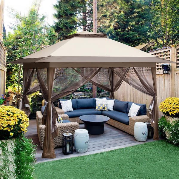 13 ft. x 13 ft. Pop-Up Gazebo Tent Instant with Mosquito Netting and 4-Sand Bags