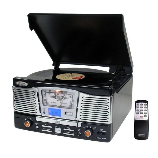 Pyle Retro Style Turntable With CD/Radio/USB/SD/MP3/WMA and Vinyl-to-MP3 Encoding (Black)-DISCONTINUED