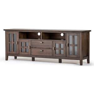 Artisan Solid Wood 72 in. Wide Transitional TV Media Stand in Natural Aged Brown for TVs up to 80 in.