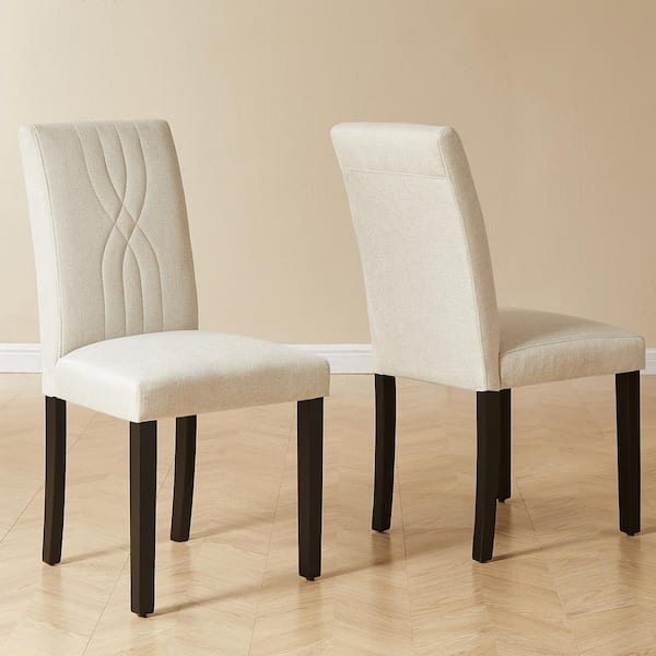 Vecelo Upholstered Dining Chairs Set Of Beige Modern Dining Chairs With Solid Wood Legs And