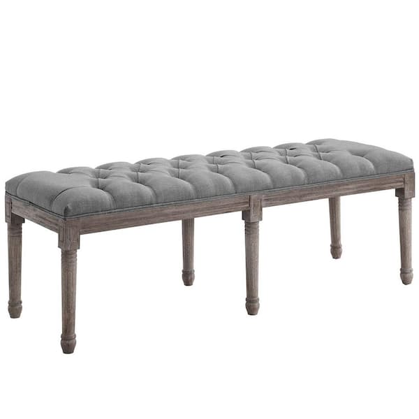 MODWAY Province Light Gray French Vintage Upholstered Fabric Bench