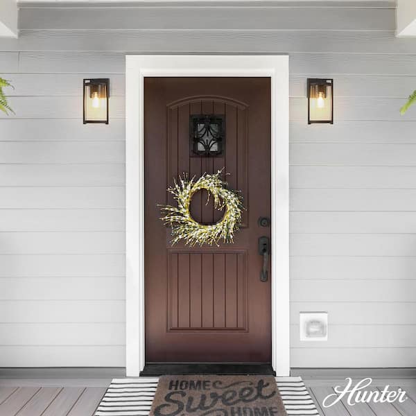 Hunter Astwood 1 Light Matte Black Cylinder Hardwired Outdoor Lighting for Foyer / Entry Way