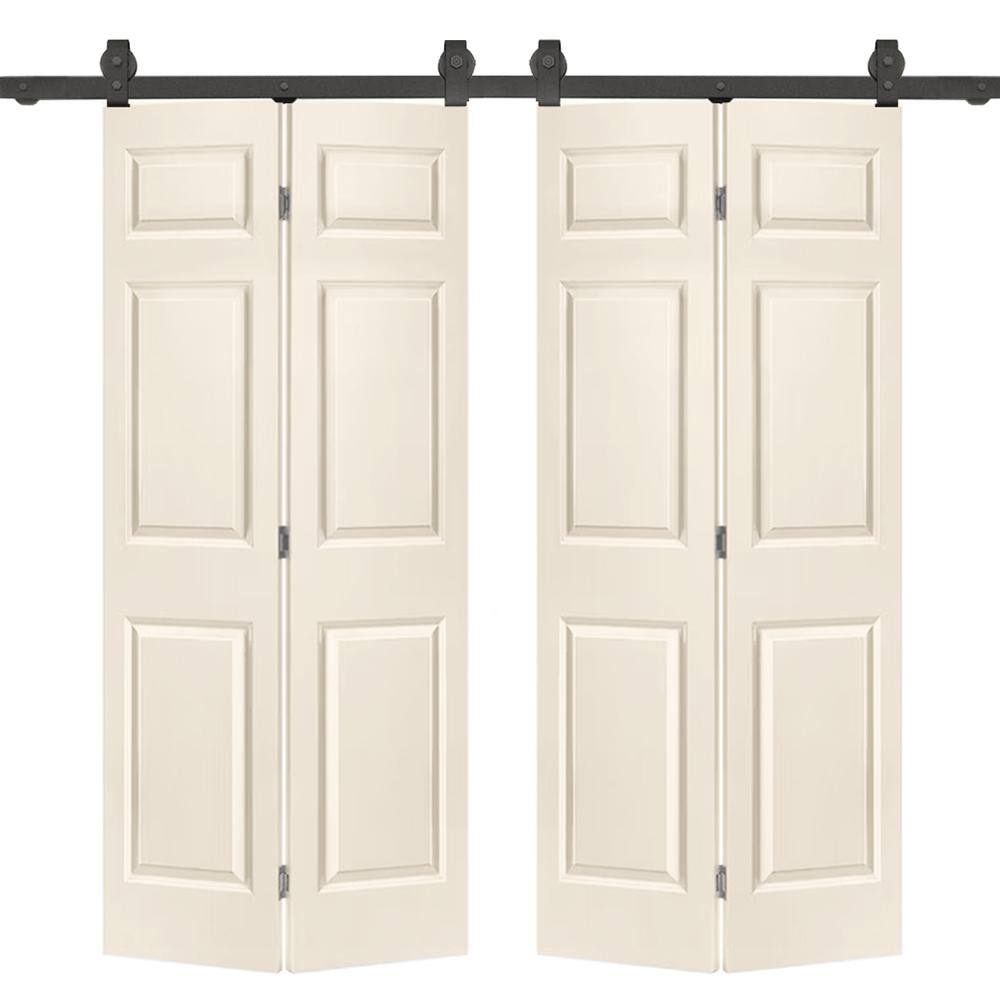 CALHOME 48 in. x 80 in. 6-Panel Beige Painted MDF Composite Double Bi ...