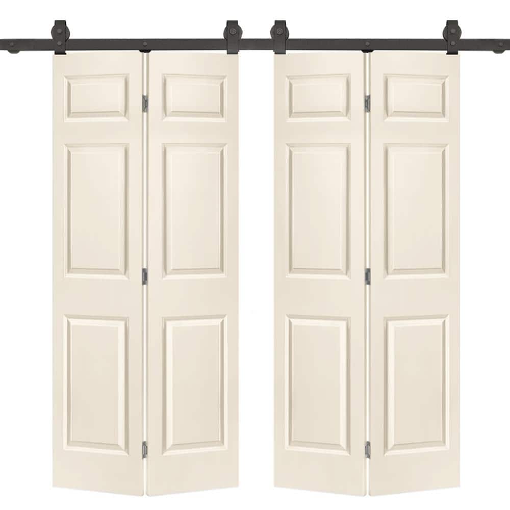60-in x 84-in Beige MDF Double Bifold Barn Door with Black Hardware