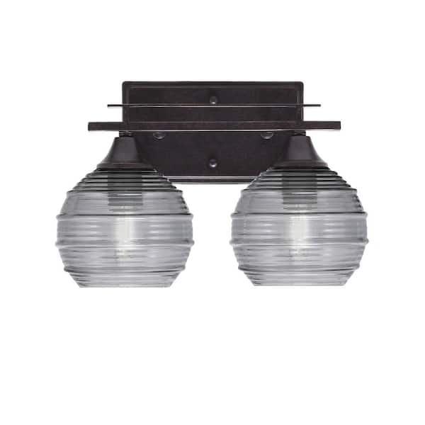 Unbranded Ontario 13 in. 2-Light Vanity Light Dark Granite Smoke Ribbed Glass Shade