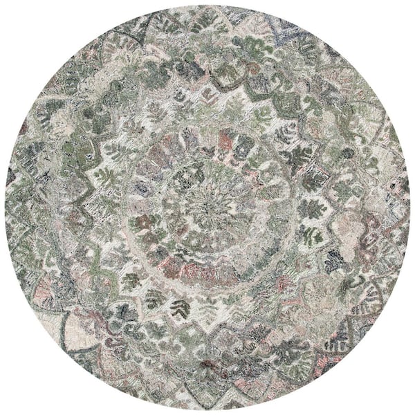 SAFAVIEH Marquee Gray/Multi 3 ft. x 3 ft. Floral Oriental Round Area Rug