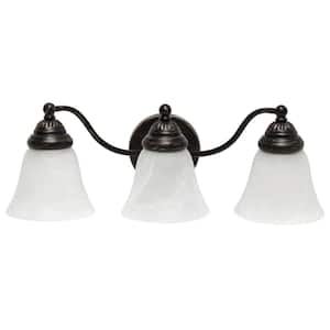 7.5 in. 3-Light Oil Rubbed Bronze and Alabaster Shades Metal Glass Shade Vanity Uplight Downlight Wall Fixture