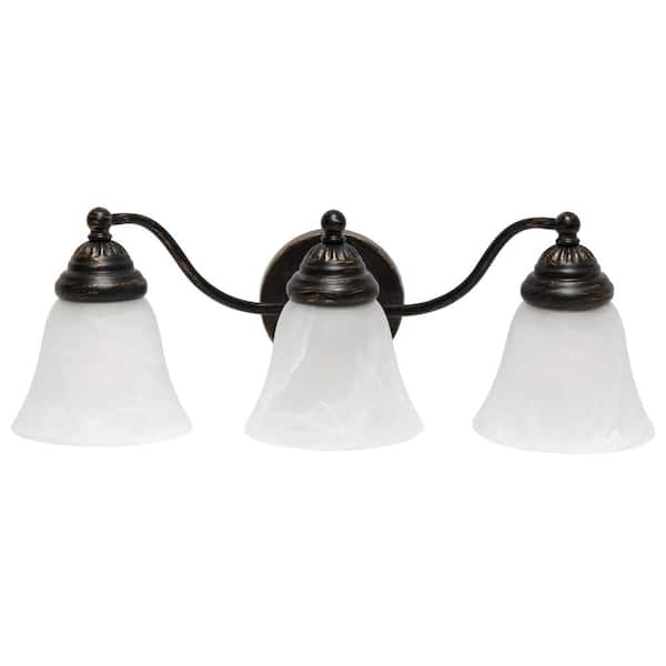 Lalia Home 7.5 in. 3-Light Oil Rubbed Bronze and Alabaster Shades Metal Glass Shade Vanity Uplight Downlight Wall Fixture