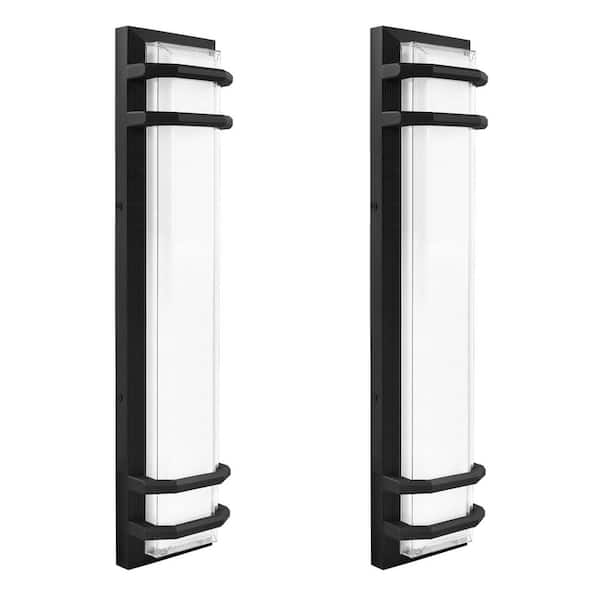 LUXRITE 23.62 in Black Outdoor LED Wall Sconce Light Fixture 3CCT 3000K-5000K 20-Watt ETL Listed IP65 Waterproof (2-Pack)