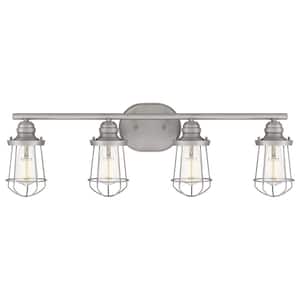 Southbourne 28 in. 4-Light Antique Nickel Vanity Light with Open Steel Cage Frame