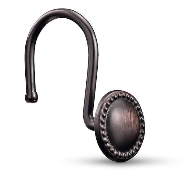 Oil Rubbed Bronze Shower Curtain Hooks Set of 12 Rust Resistant Rings for Bathroom Rods Beaded Design