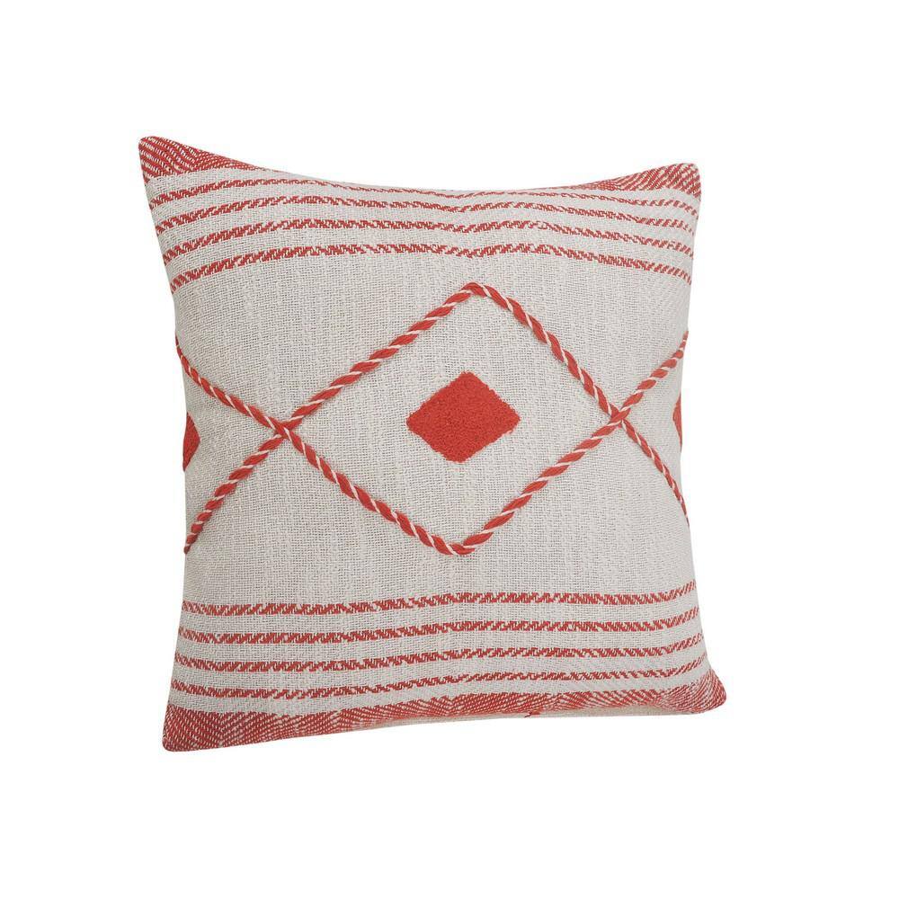 Coastal Edge Red and White Geometric Diamond Throw Pillow