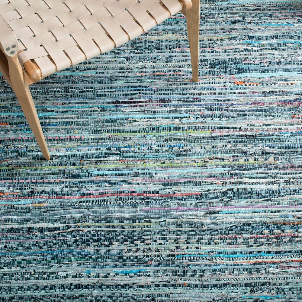 Turquoise & Multi Handwoven Boho Stripe Cotton Rug 10' x 14'