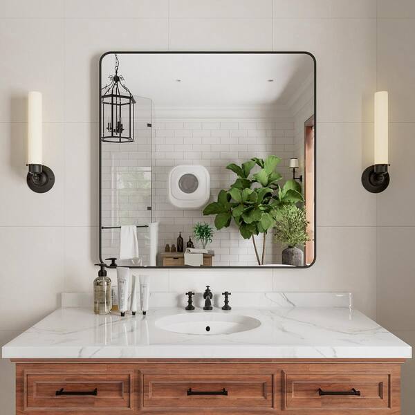 niveal Ruhr 36 in. W x 36 in. H Rectangular Framed Wall Bathroom Vanity Mirror in Black